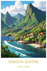 10nova sintra Cape verde Travel Poster Flat Illustration Print Decor Gift Canvas Wall Art Gift