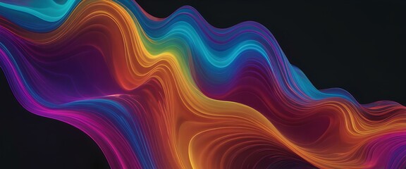 Fototapeta premium Art illustration. Abstract rainbow waves on black background