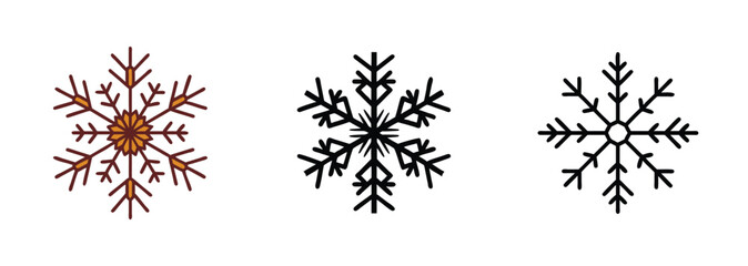 Three Stylish Snowflake Designs Brown, Black, and Outline