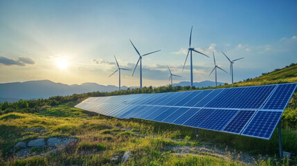 Environmental care and using clean green energy, Net zero emission, Carbon footprint concept, Nature conservation and Renewable Energy technology or Alternative power generation system industry.