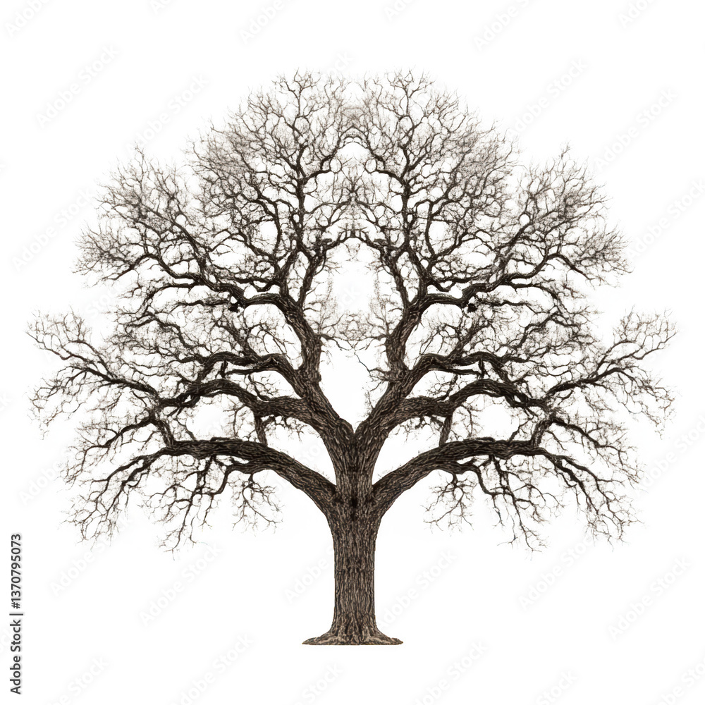 Poster a detailed illustration of a large tree with intricate branches and a robust trunk, highlighting its