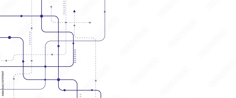 Poster Vector dark blue and white color curved lines, dots with copy space. Technology background with crossed lines and dots.