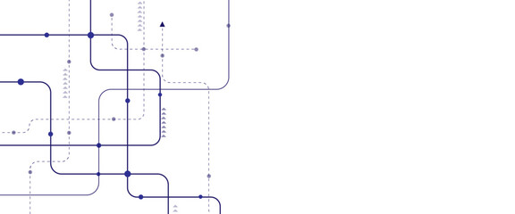 Vector dark blue and white color curved lines, dots with copy space. Technology background with crossed lines and dots.