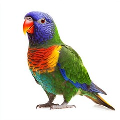 Rainbow Lorikeet with Vibrant Blue, Green, and Orange Plumage on White Background - High-Quality Stock Image for Wildlife Enthusiasts
