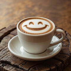 Obraz premium Smiling Latte Art on a Warm Cup of Coffee