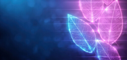 Glowing neon tropical leaves with vibrant edges create mesmerizing abstract design, evoking sense of tranquility and wonder