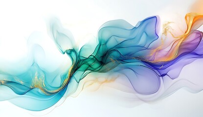 Stunning abstract fluid art featuring swirling patterns of teal, purple, and gold, creating a vibrant and dynamic visual masterpiece.