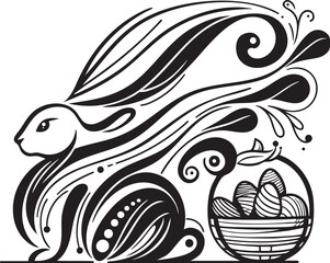 Ornamental Easter Bunny and Egg Illustration