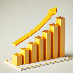 Yellow 3D Bar graph illustrating growth with upward arrows  - for Corporate and Business use.