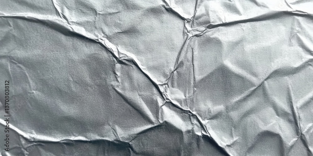 Poster distressed tinfoil with creases - a textured, matte silver leaf surface with irregular wrinkles and 