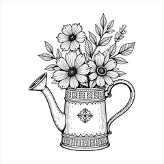 Floral beauty of a spring bouquet in a vase, beside a watering can