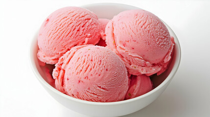 Strawberry Ice Cream Scoops In White Bowl