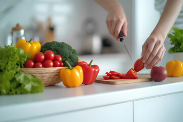 A person is cutting vegetables on a cutting board