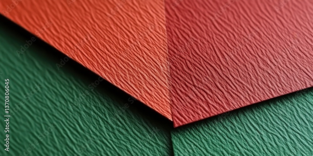 Poster a bold geometric division between red and green textured paper, with a clean line separating the two