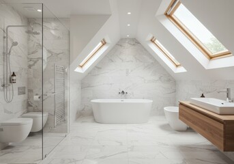Bright Marble Attic Bathroom