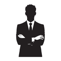 Professional businessman silhouette vector with arms crossed illustration