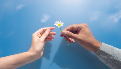 A scene where someone gets a small flower and gives it to someone else