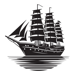 Sailing Ship Silhouette Vector Illustration for Maritime Nautical Themes