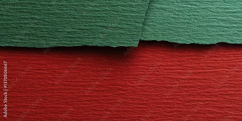 Poster a clean, seamless division between red and green textured paper, with a smooth gradient transition i