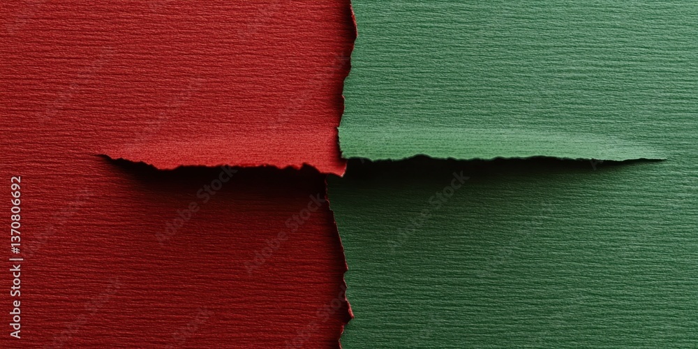 Poster a clean, seamless division between red and green textured paper, with a smooth gradient transition i