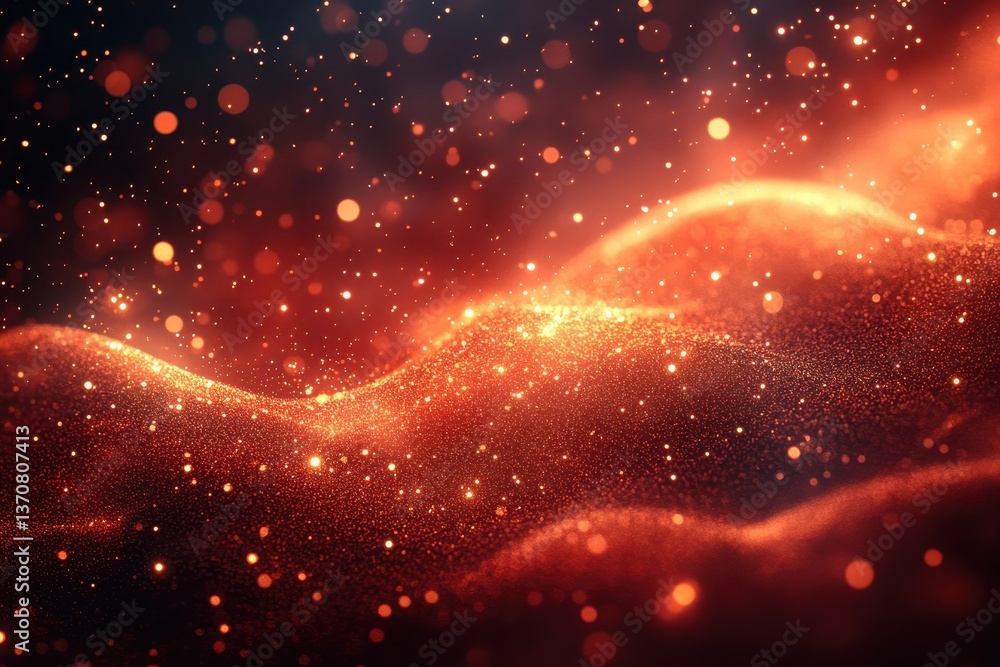 Aufkleber glimmering waves of orange and gold particles create a mesmerizing abstract visual in dark surroundi