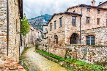 Scenic streets of the medieval town of Gubbio, Umbria, Italy
