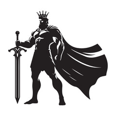 Powerful King Silhouette with Sword Illustration for Leadership and Authority