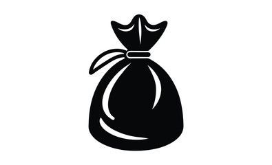Tied garbage bag icon silhouette, black silhouette of a tied garbage bag in minimal flat design style for vector art 