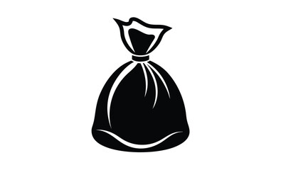 Tied garbage bag icon silhouette, black silhouette of a tied garbage bag in minimal flat design style for vector art 