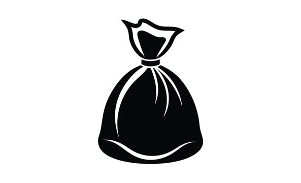 recommend clip art: Tied garbage bag icon silhouette, black silhouette of a tied garbage bag in minimal flat design style for vector art 