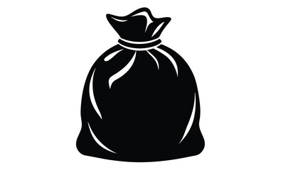 Tied garbage bag icon silhouette, black silhouette of a tied garbage bag in minimal flat design style for vector art 