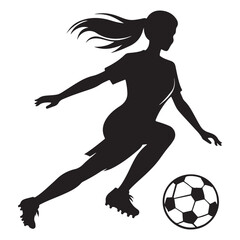 Silhouette Female Soccer Player Vector Illustration in Action Dribbling Ball