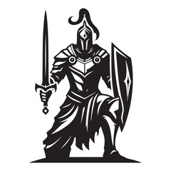 Silhouette of medieval knight ready for war vector illustration warrior