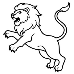 angry lion in a jump silhouette line art vector illustration