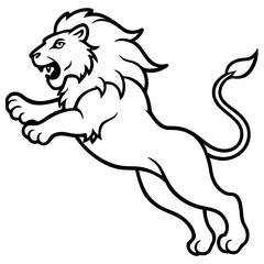 angry lion in a jump silhouette line art vector illustration