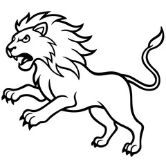 angry lion in a jump silhouette line art vector illustration