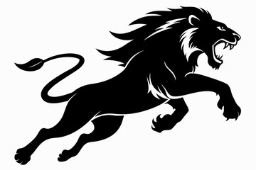 angry lion in a jump silhouette line art vector illustration