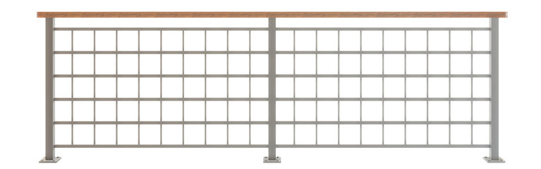 Contemporary Railing Design: 3D metal structure with warm wood accent. Perfect for modern spaces, architectural renders, and design projects.