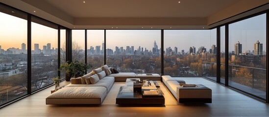 Fototapeta premium Cityscape View Modern Living Room
