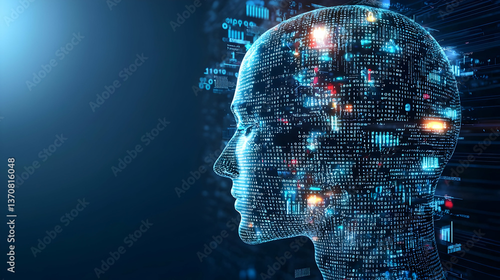 Poster Digital Profile Of Head With Data And Light