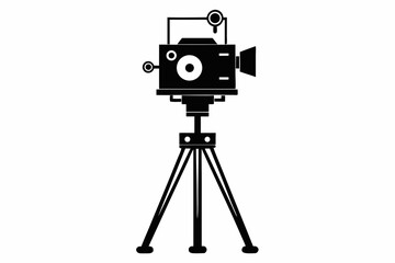 camera stand silhouette line art vector illustration