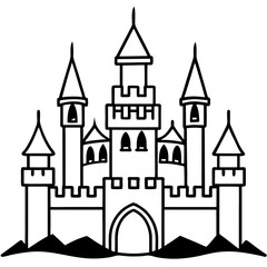 castle silhouette line art vector illustration
