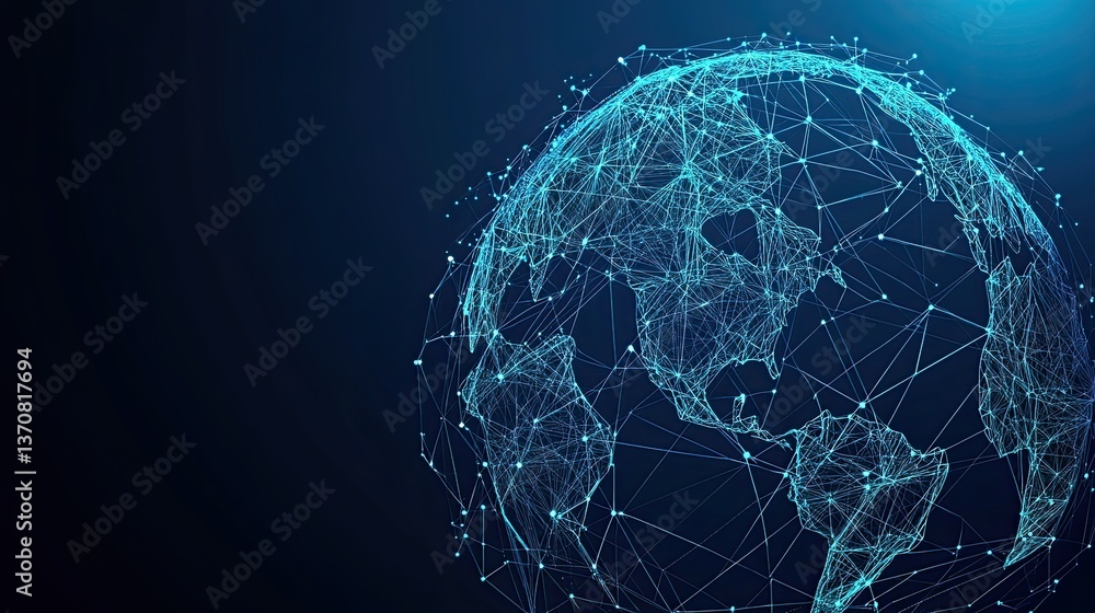 Poster a futuristic hud background showcasing blockchain technology, featuring a world globe and a peer-to-