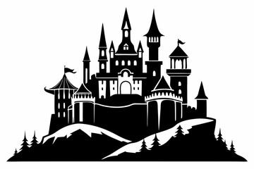 castle silhouette line art vector illustration