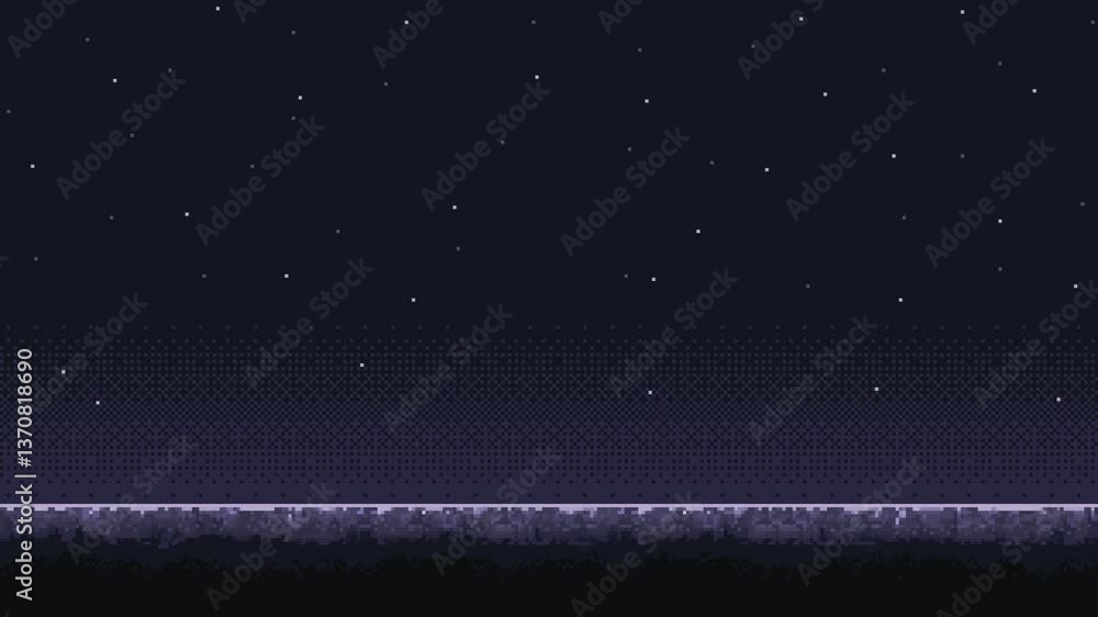 Poster pixel art space game level background, 8 bit retro style video game. planet surface. starry sky. vid