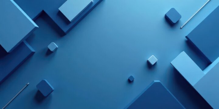 Abstract Blue Geometric Shapes Design Background Featuring Multiple Cubes and Rectangular Prisms