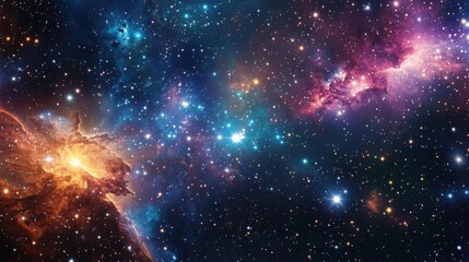 Naklejka premium Stunning Cosmic Scene with Colorful Nebulae and Bright Stars