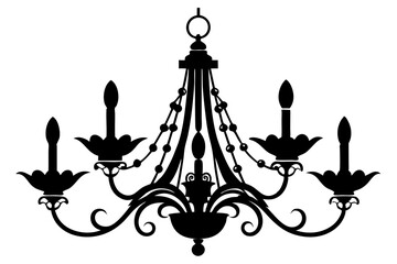 chandelier silhouette line art vector illustration