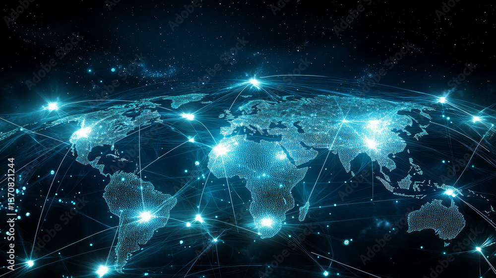 Aufkleber global connection network background. world map. internet technology concept or global communication