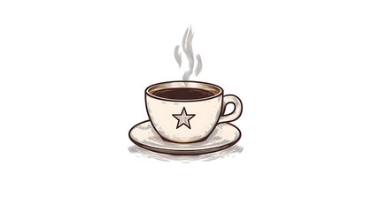 Obraz premium Steaming Hot Coffee Cup with Star Design on Saucer Minimal Illustration for Café Design , 